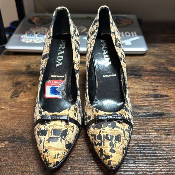 Prada black and brown print heels size 36.5 EU (6.5 US) - Picture 2 of 12